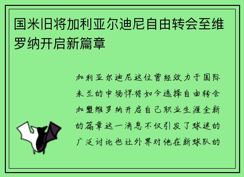 国米旧将加利亚尔迪尼自由转会至维罗纳开启新篇章